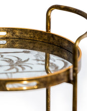Load image into Gallery viewer, Three Tier Antique Gold Drinks Trolley With Mirrored Shelves