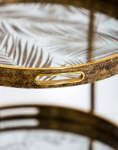 Load image into Gallery viewer, Three Tier Antique Gold Drinks Trolley With Mirrored Shelves