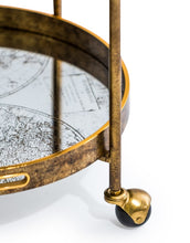 Load image into Gallery viewer, Three Tier Antique Gold Drinks Trolley With Mirrored Shelves