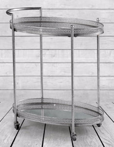 Two Tier Silver Antique Drinks Trolley With Mirrored Shelves