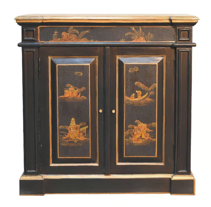 Black Hand-Painted Oriental Wine Cabinet