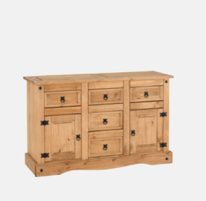 Corona 2 Door 5 Drawer Sideboard Distressed Waxed Pine