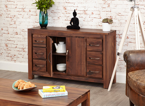 Mayan Walnut Large Six Drawer Sideboard