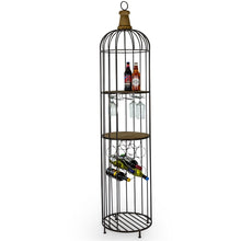 Load image into Gallery viewer, Black Metal Birdcage Style Wooden Industrial Drinks Cabinet With Wine Rack