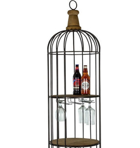 Black Metal Birdcage Style Wooden Industrial Drinks Cabinet With Wine Rack
