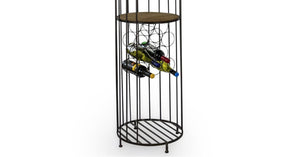 Black Metal Birdcage Style Wooden Industrial Drinks Cabinet With Wine Rack