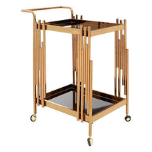 Load image into Gallery viewer, Drinks Trolleys - 2 Tier Rose Gold Cylindrical Bar Drinks Trolley