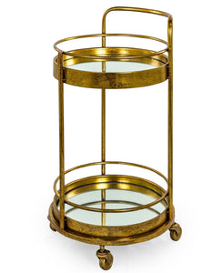 Antique Gold Two-Tier Drinks Trolley Retro Serving Cart