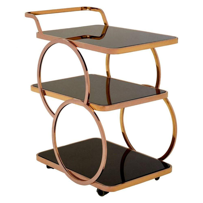 Drinks Trolleys - Rose Gold Circles Drinks Trolley With Black Shelves