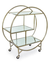 Load image into Gallery viewer, Drinks Trolleys - Round Art Deco 3-Tier Champagne Drinks Trolley With Mirror Shelves