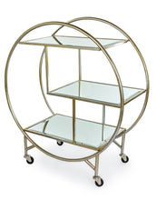 Load image into Gallery viewer, Drinks Trolleys - Round Art Deco 3-Tier Champagne Drinks Trolley With Mirror Shelves