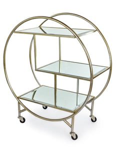 Drinks Trolleys - Round Art Deco 3-Tier Champagne Drinks Trolley With Mirror Shelves