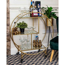 Load image into Gallery viewer, Drinks Trolleys - Round Art Deco 3-Tier Drinks Trolley Gold