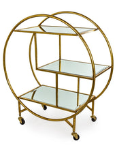 Load image into Gallery viewer, Round Art Deco 3-Tier Gold Drinks Trolley With Mirror Shelves