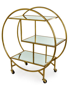 Round Art Deco 3-Tier Gold Drinks Trolley With Mirror Shelves