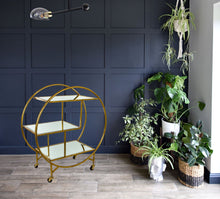 Load image into Gallery viewer, Round Art Deco 3-Tier Gold Drinks Trolley With Mirror Shelves