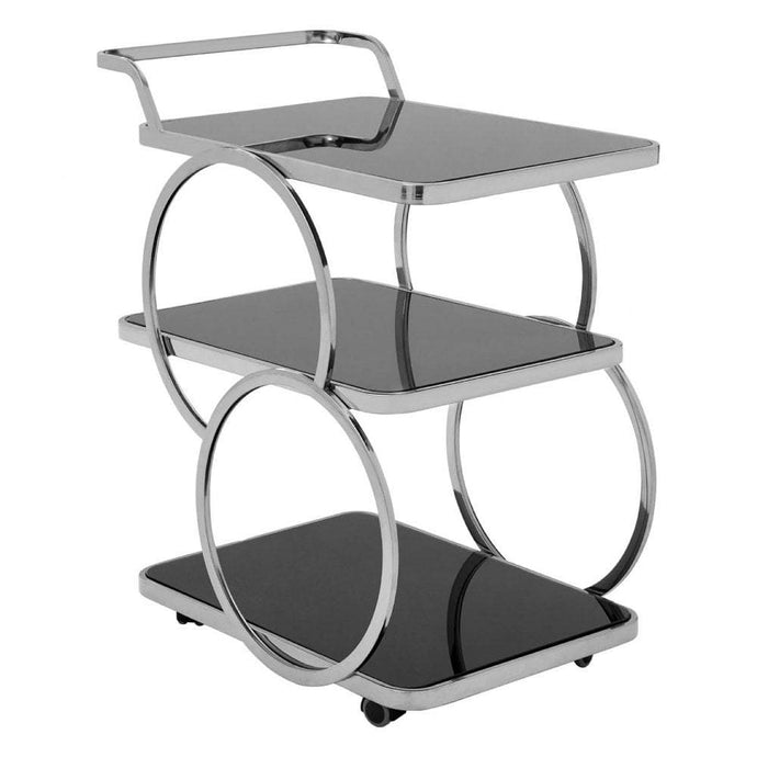 Drinks Trolleys - Silver/Chrome Circles Drinks Trolley With Black Shelves
