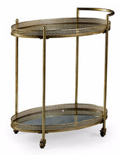 Load image into Gallery viewer, Two Tier Gold Antique Drinks Trolley With Mirrored Shelves