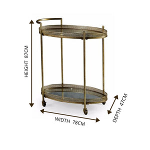 Drinks Trolleys - Two Tier Gold Antique Drinks Trolley With Mirrored Shelves