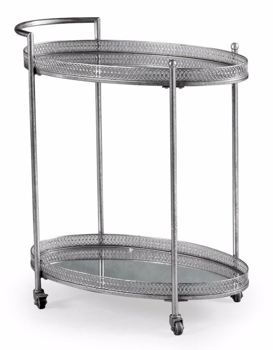 Drinks Trolleys - Two Tier Silver Antique Drinks Trolley With Mirrored Shelves
