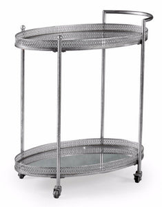 Drinks Trolleys - Two Tier Silver Antique Drinks Trolley With Mirrored Shelves