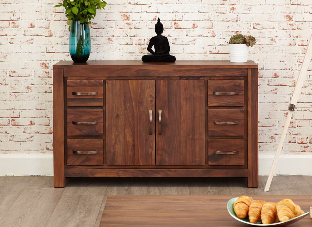 Mayan Walnut Large Six Drawer Sideboard